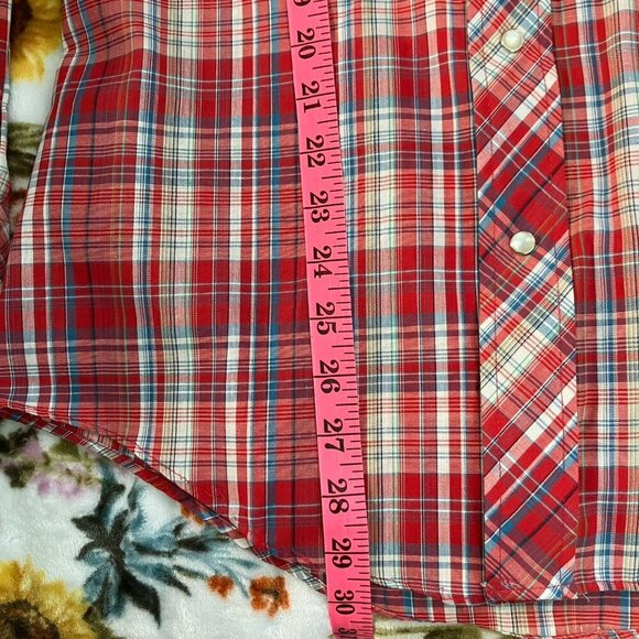 Vintage Bar B Pearl Snap Shirt Small Red Plaid Western Cowboy Permanent Press - Picture 6 of 6